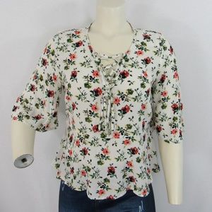Mossimo Women's Woven Lace-Up Floral Blouse In XS
